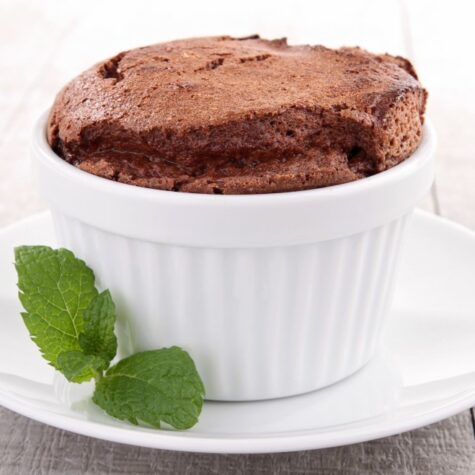 Chocolate Souffles with White Chocolate Sauce